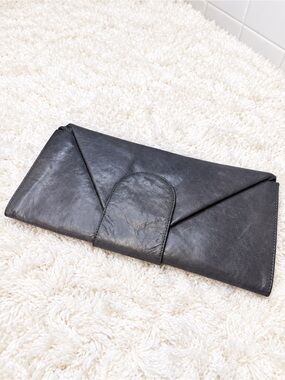 Tano Grey Distressed Leather Envelope Clutch Wallet